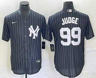 Mens New York Yankees #99 Aaron Judge Black Pinstripe Cool Base Stitched Baseball Jersey